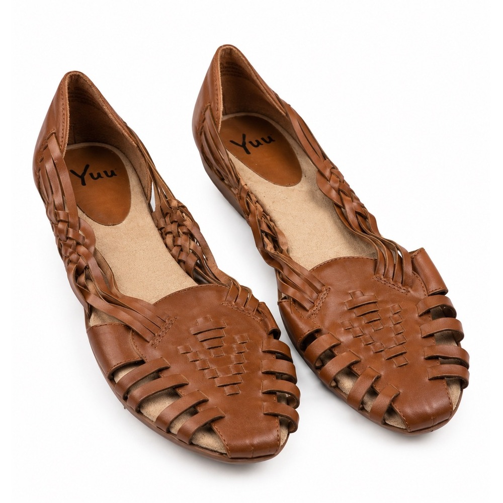 Yuu Huarache Brown Woven Leather Fisherman Sandal Flats Women's Size 10M